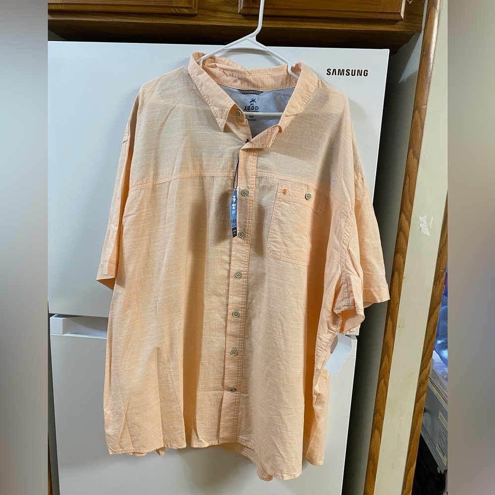 Izod Men's Light Orange Casual Button Down Shirt